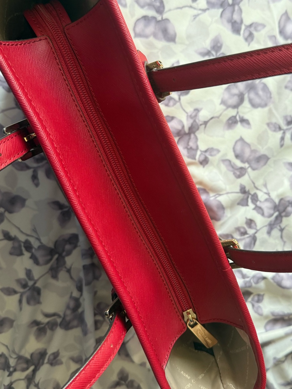 Michael Kors Brown MK Signature Tote with Red Trim and Handles - Picture 6 of 6